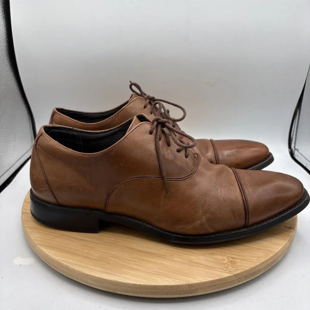 Stacy Adams Men’s 10.5 US Oxford Cap-Toe Dress Shoes Cognac Leather Lace-Up